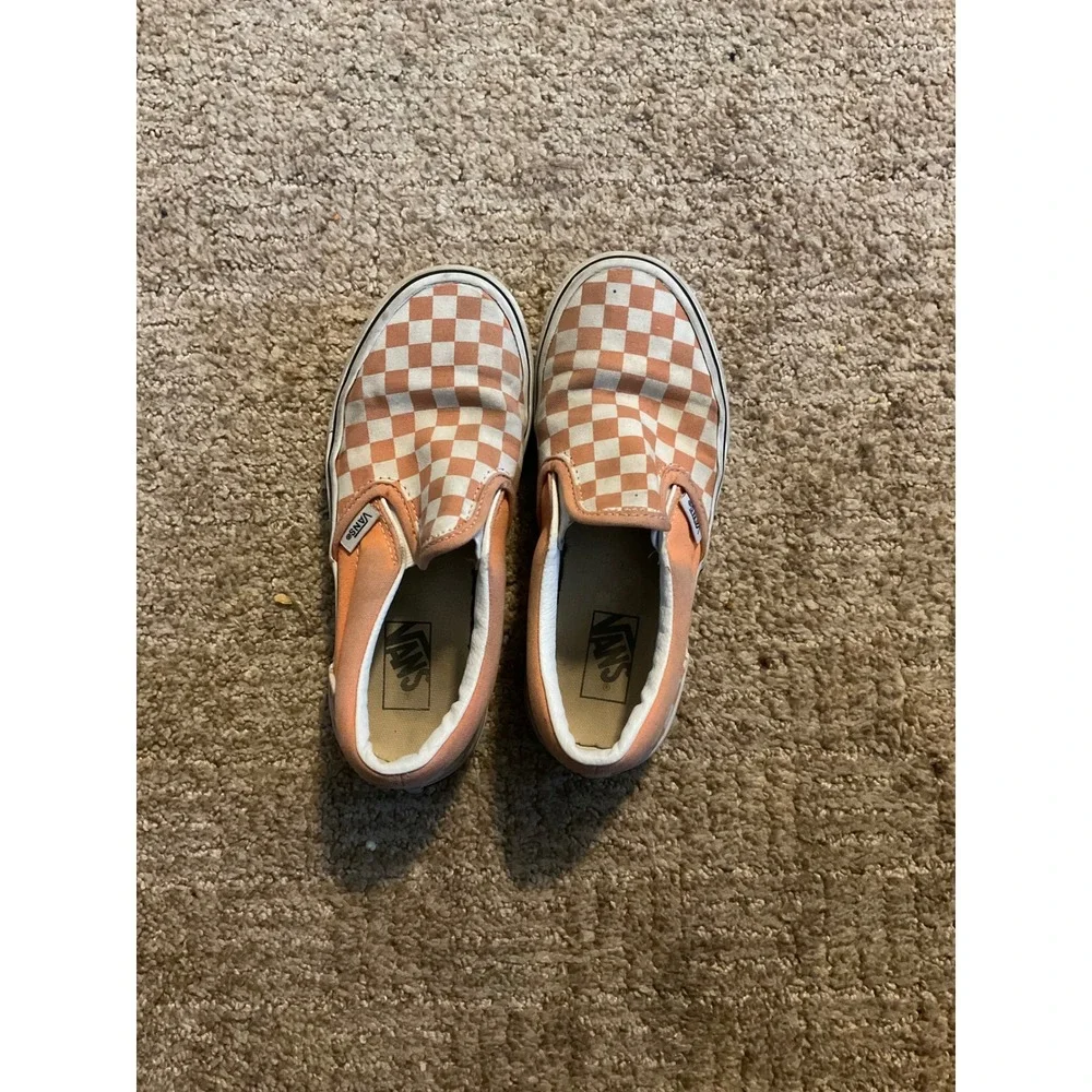 Vans Classic Slip-On Kids‎ Orange White Checkerboard Skate Shoes Sneakers
